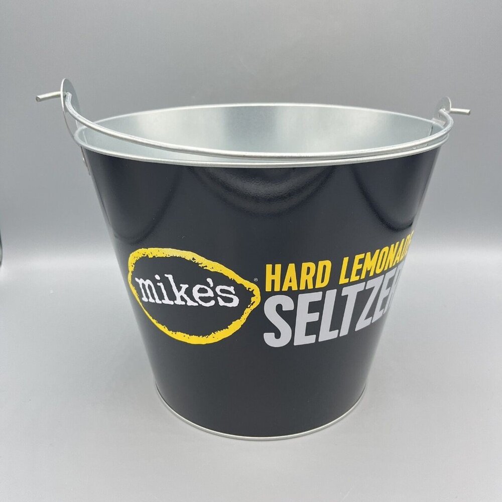 Mike's Hard Lemonade Seltzer Metal Ice Beer Bucket & Handle Ice Pail Drink Party - Picture 3 of 7